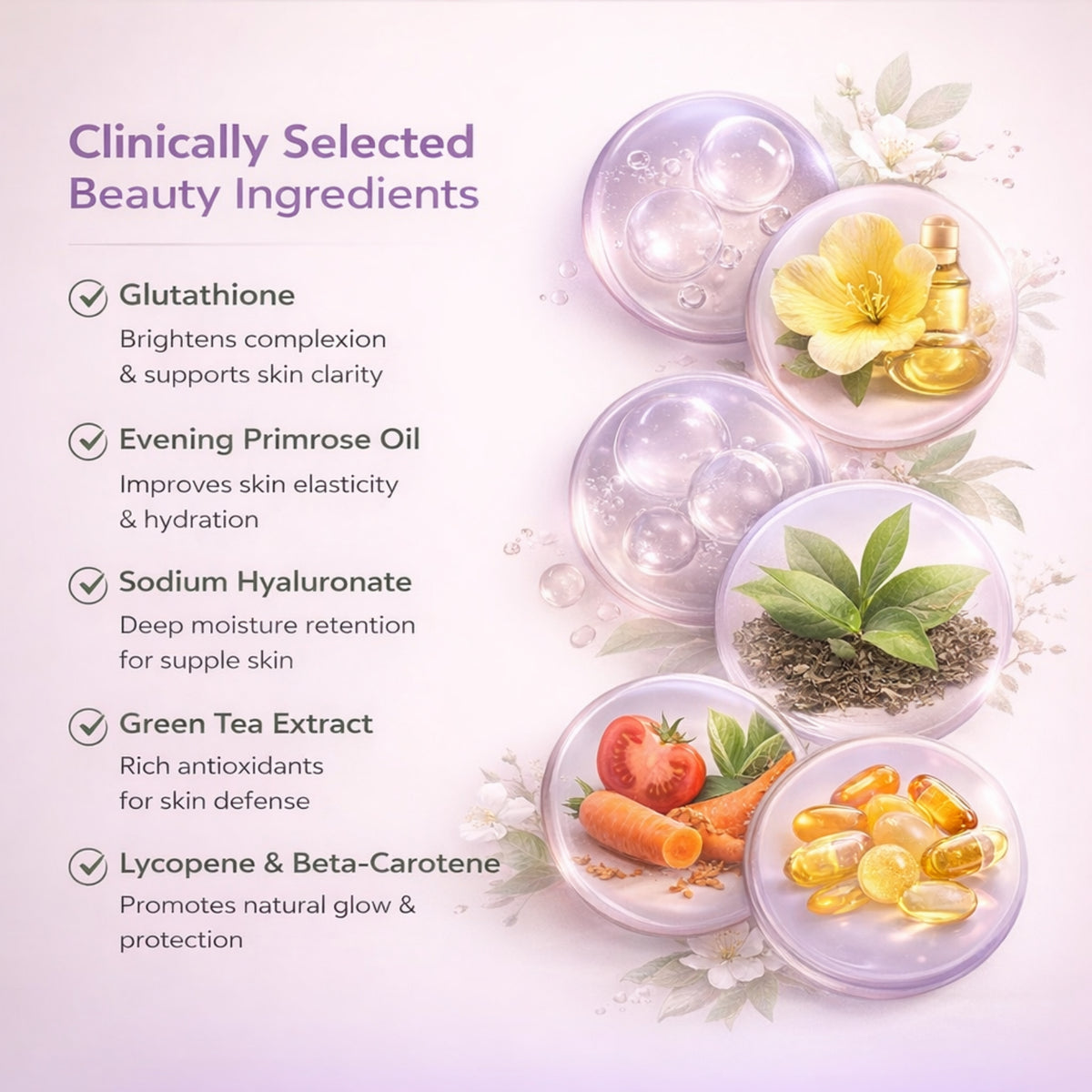 Beauty Bliss – Hair, Skin & Nail Support | Glutathione, Hyaluronic Acid, Multivitamins | 60 Tablets | 100% Vegetarian